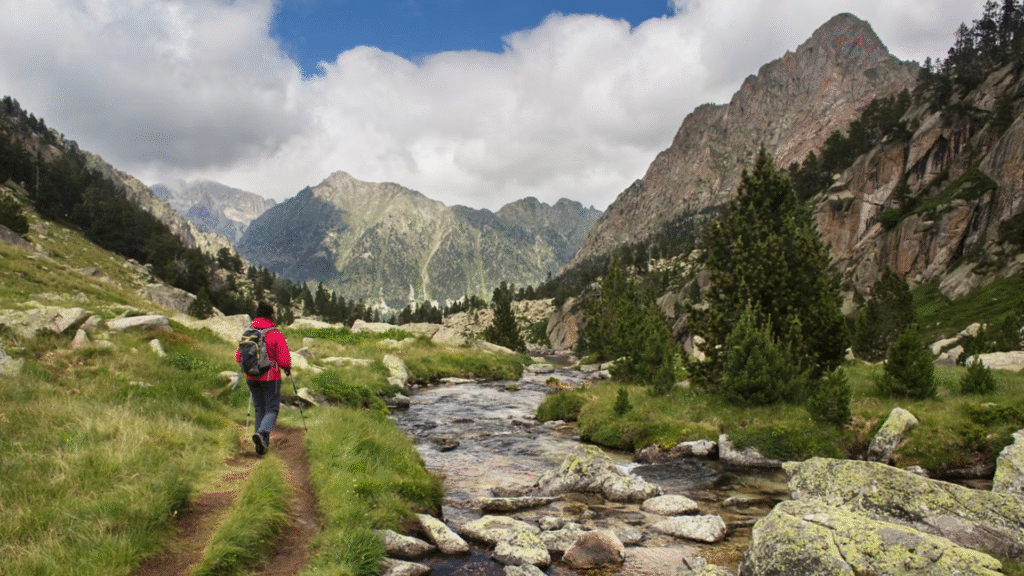 camino, rio y montaña